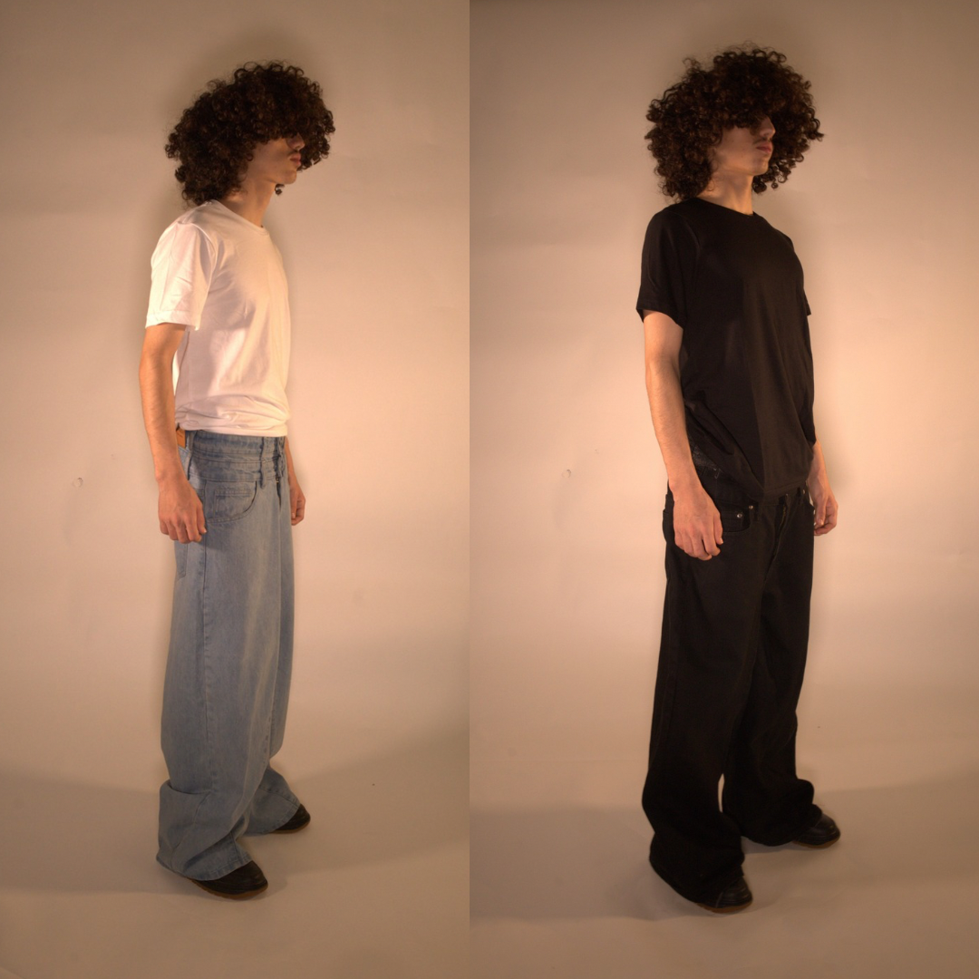 (BUNDLE) Double Waisted Baggy Jeans Light Blue & Dark Black