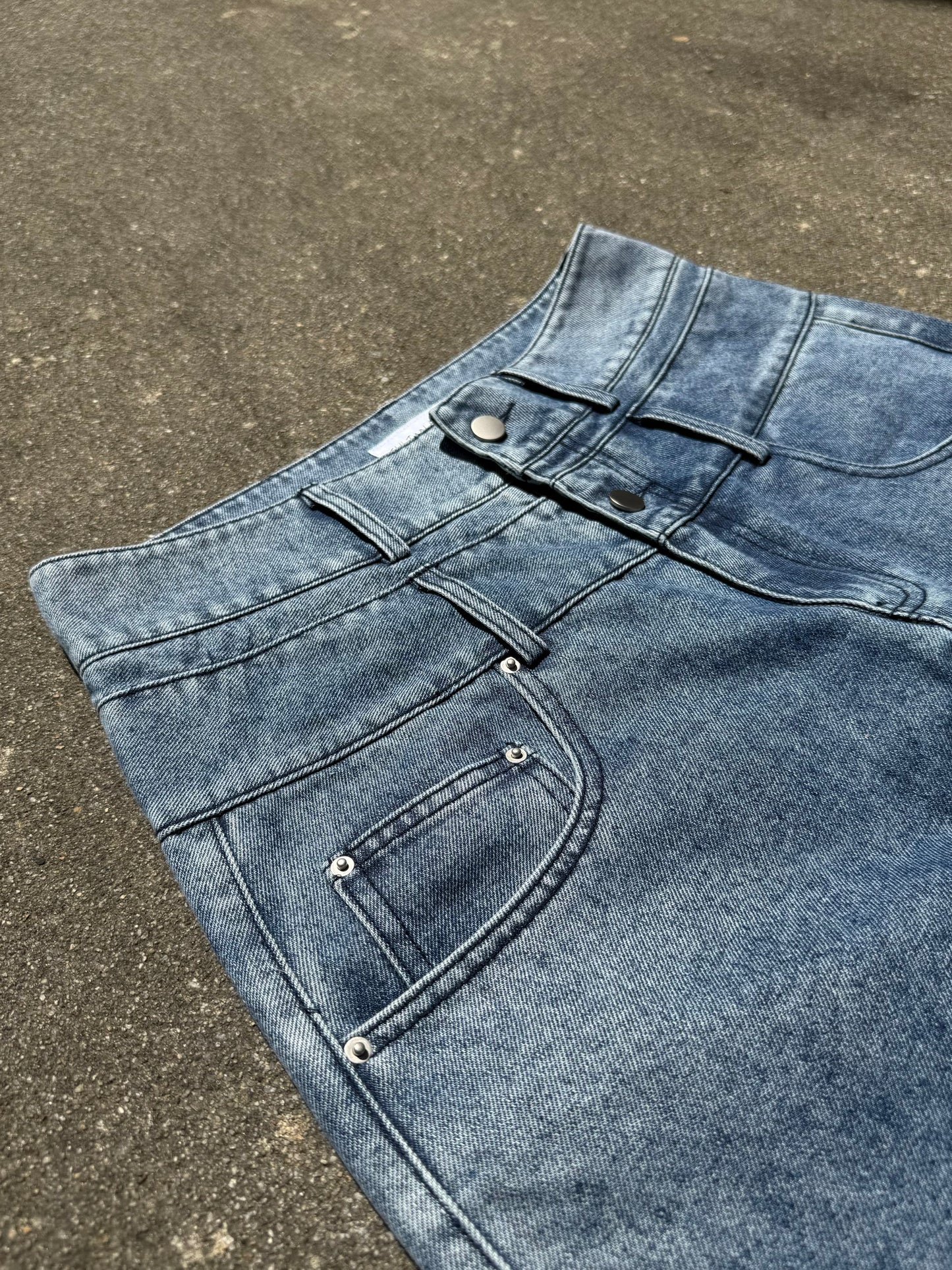 (BUNDLE) Double Waisted Baggy Jeans Light Blue & Dark Black