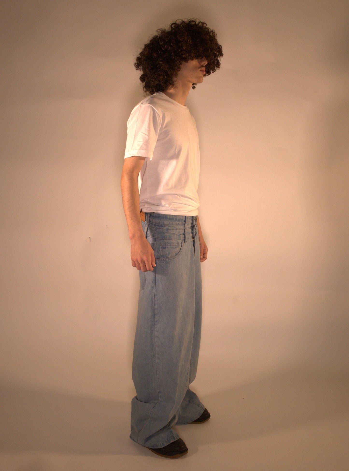 Double Waisted Baggy Jeans (Light Blue)