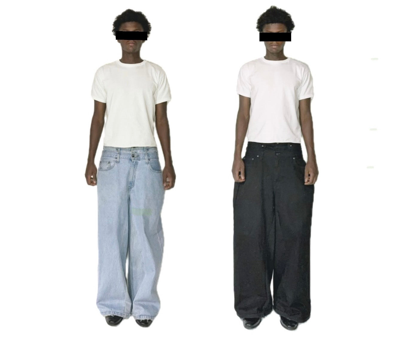 (BUNDLE) Double Waisted Baggy Jeans Light Blue & Dark Black