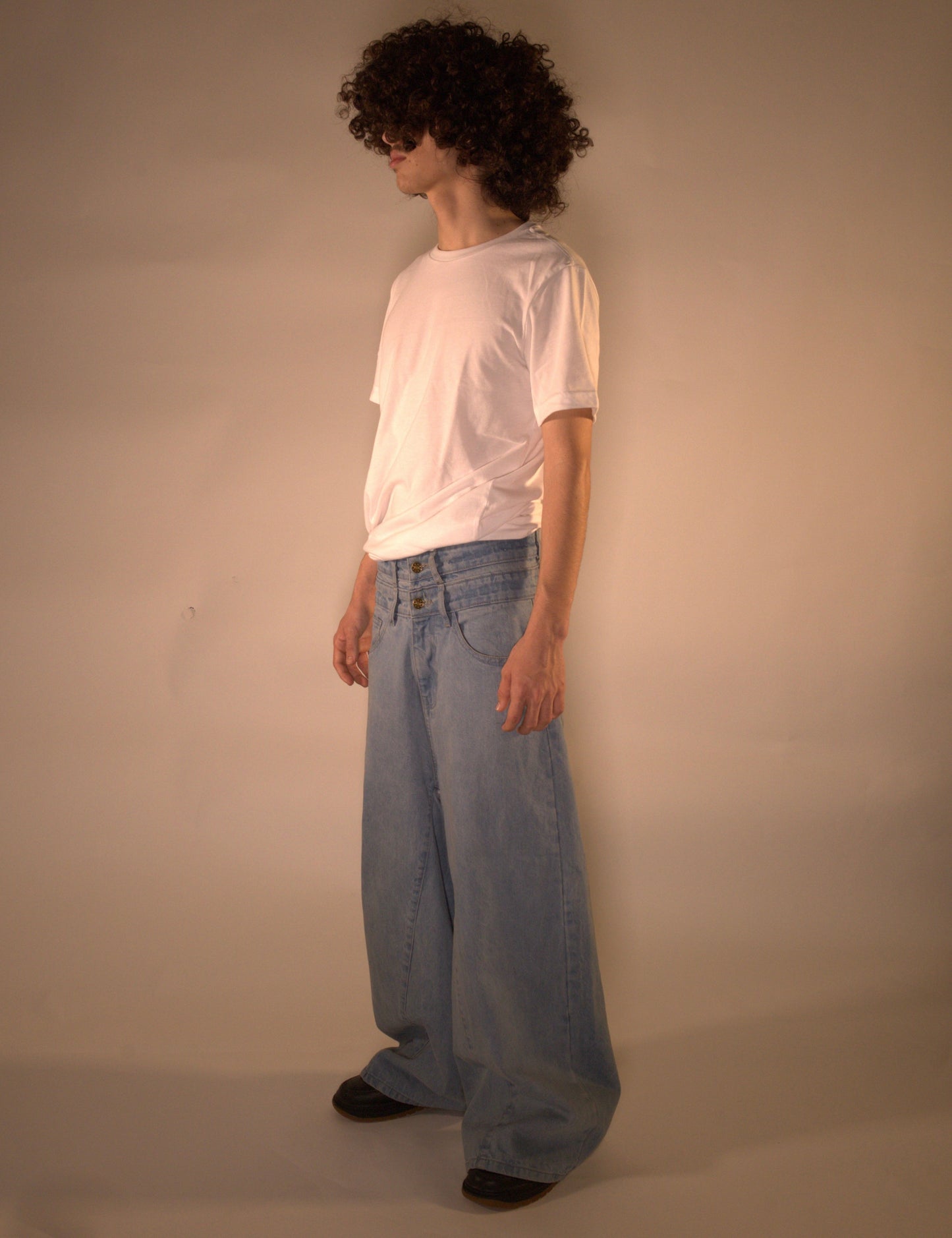 Double Waisted Baggy Jeans (Light Blue)