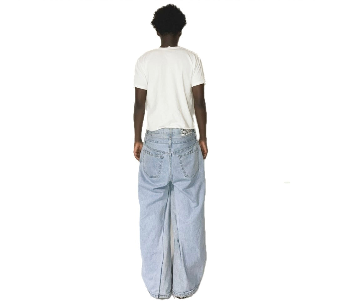 (BUNDLE) Double Waisted Baggy Jeans Light Blue & Dark Black