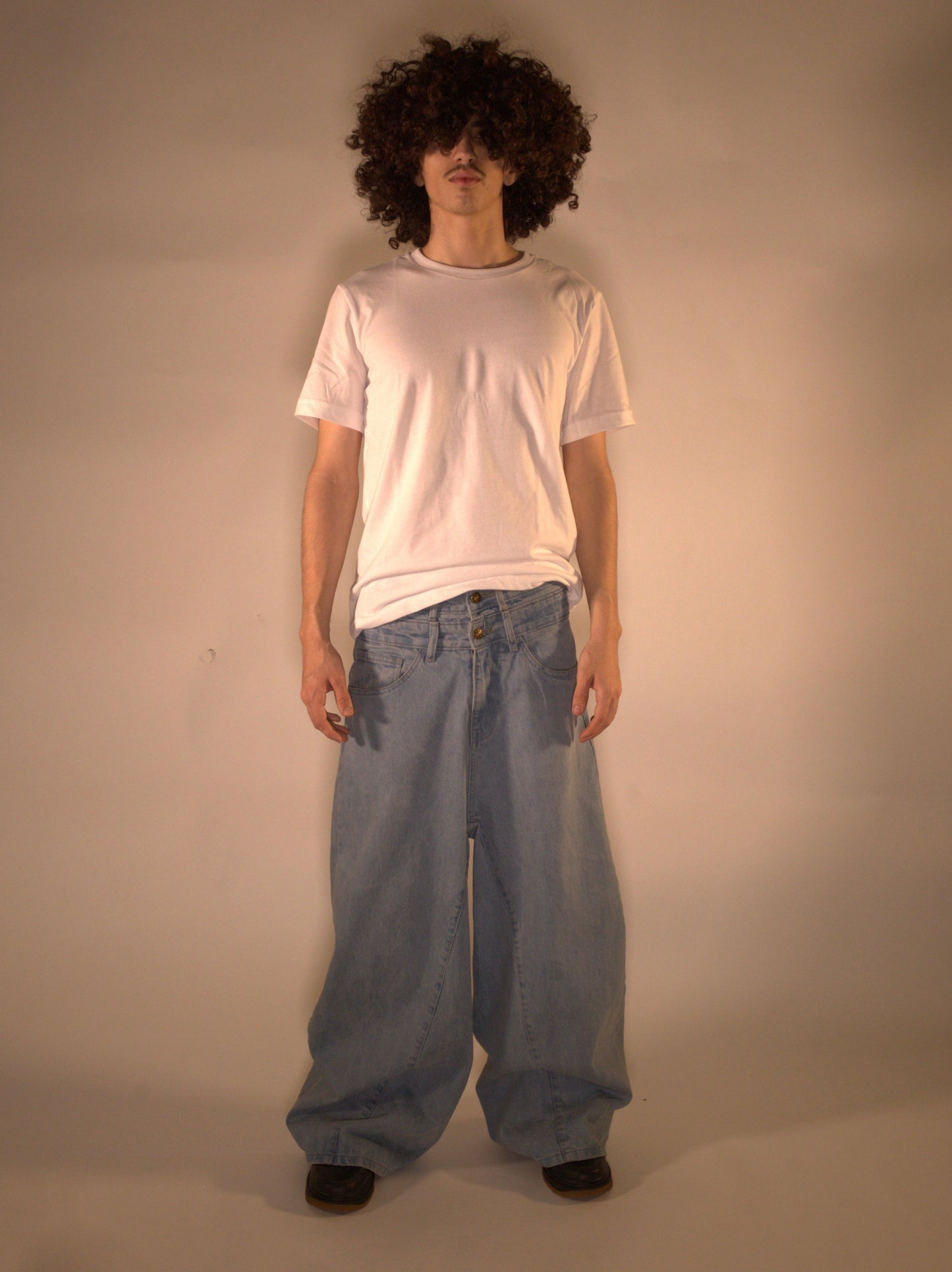 Double Waisted Baggy Jeans (Light Blue)